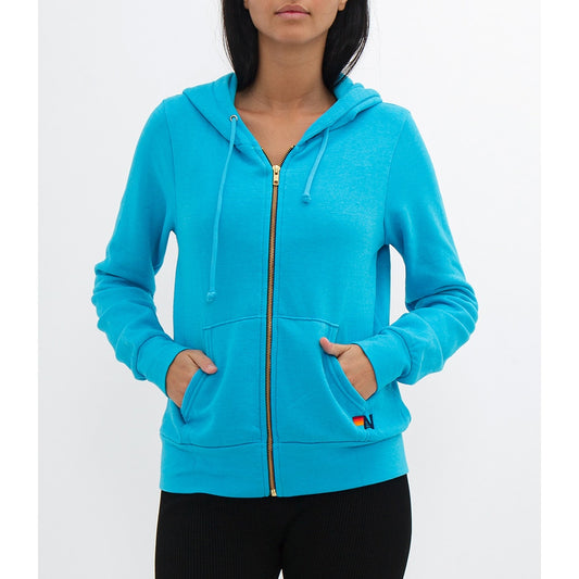 Aviator Nation Full Zip Lightning Bolt Hoodie Neon Blue Small