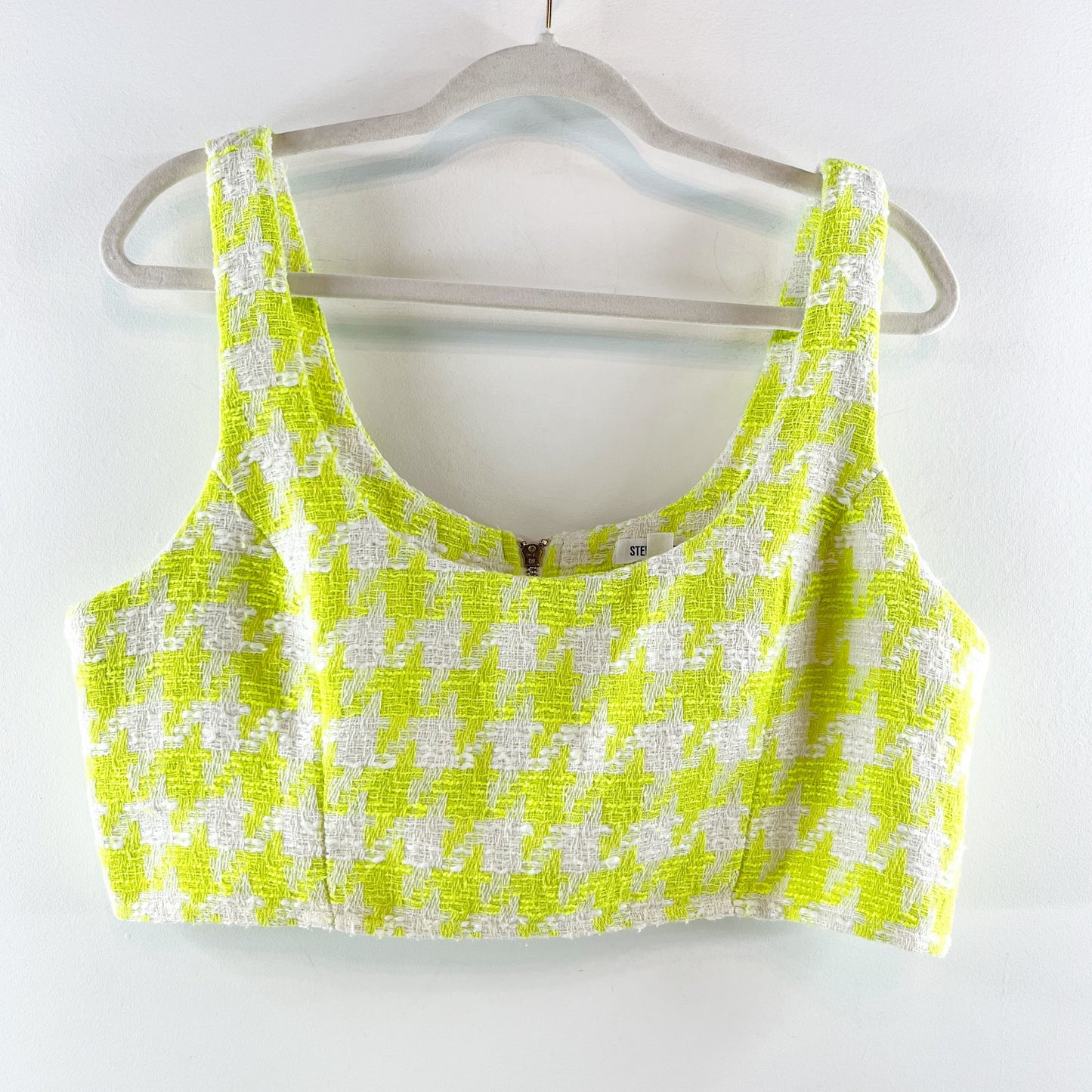 Steve Madden Houndstooth Tweed Layla Crop Tank Top & Harlow Blazer Set Lime L