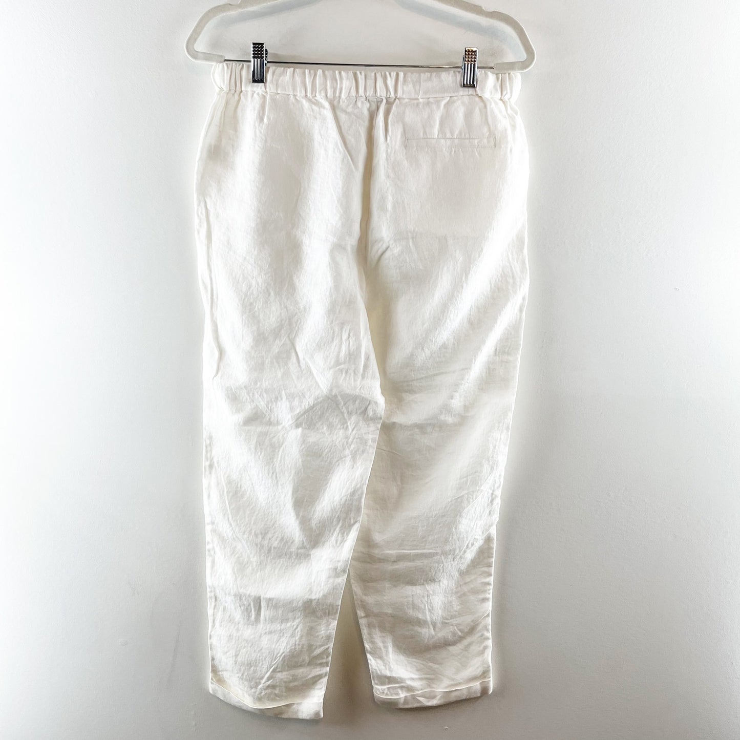 Pure Navy High Rise Linen Pull On Elastic Waist Ankle Pants White Medium