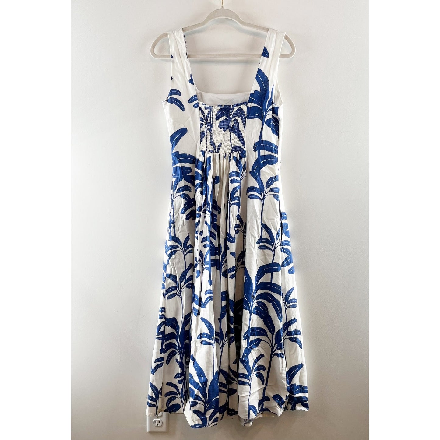 Tahari Linen Blend Floral Tropical Square Neck Sleeveless Midi Dress White 4