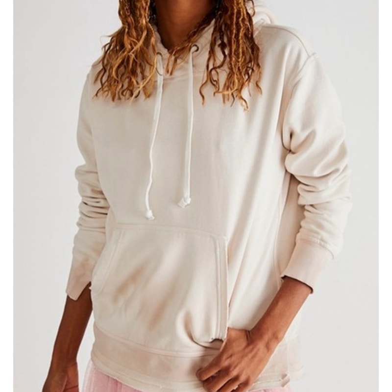 Free People Camden Long Sleeve Pullover Fleece Sweatshirt Hoodie Beige Medium