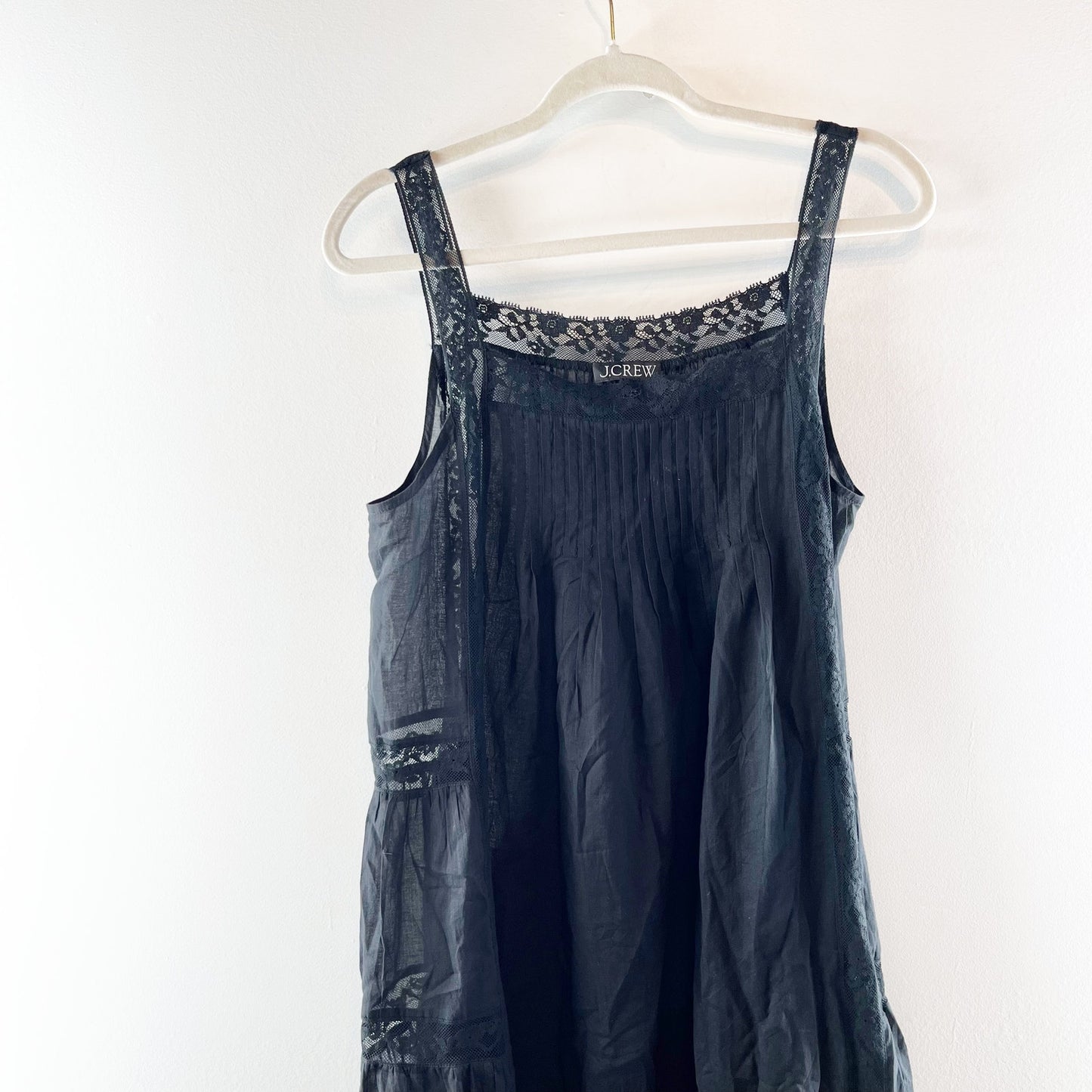 J. Crew Cotton Voile Lace Trim Maxi Sundress Black Small