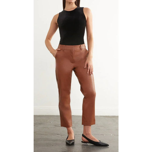Commando Faux Leather High Rise 7/8 Cropped Trouser Pants Cocoa Brown Small