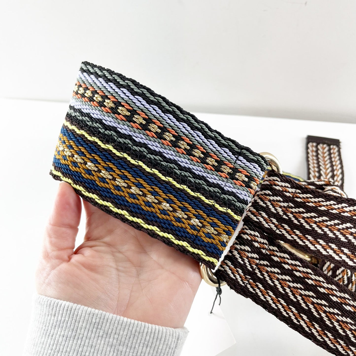 Zara Wide Striped Woven Belt with Circular Buckle Multicolor 30
