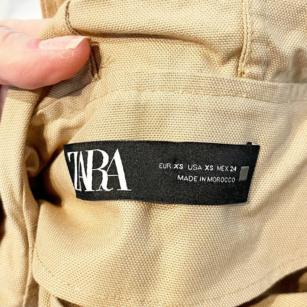 ZARA Hooded Cropped Trench Technical Jacket Tan Beige XS