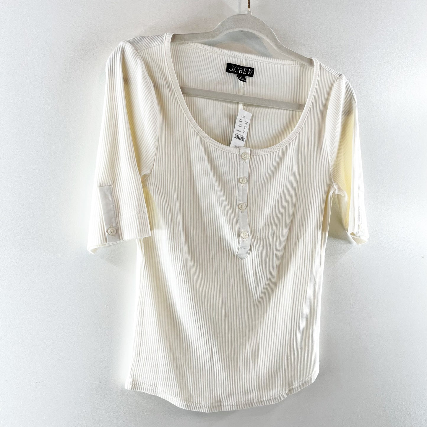 J. Crew Vintage Rib Henley Square Round Neck Short Sleeve Tee Shirt Ivory Medium