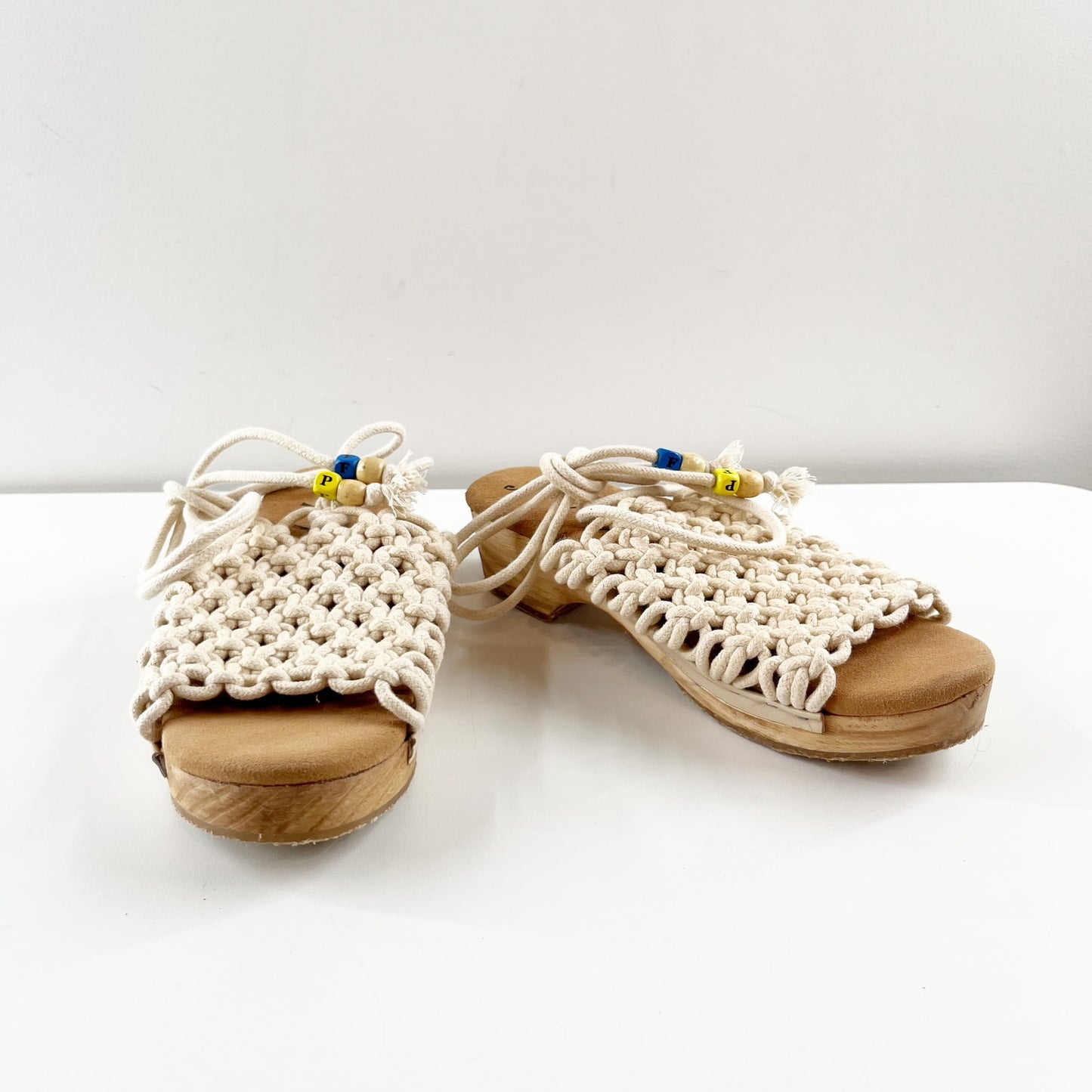 Free People Candy Crochet Braided Ankle Wrap Clog Sandals Cream 37 / 7