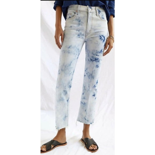 MOTHER The Insider High Waisted Fray Bootcut Crop Ankle Jeans Tizzy Tie Dye 30