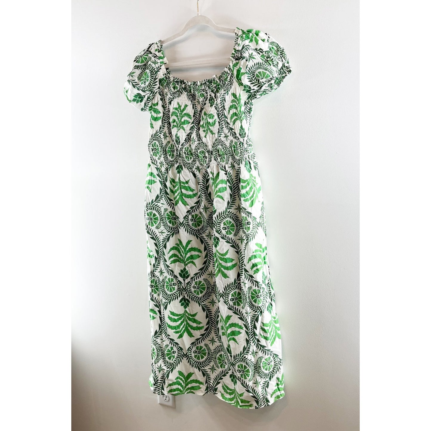 H&M Off The Shoulder Poplin Printed Midi Sundress Green XL