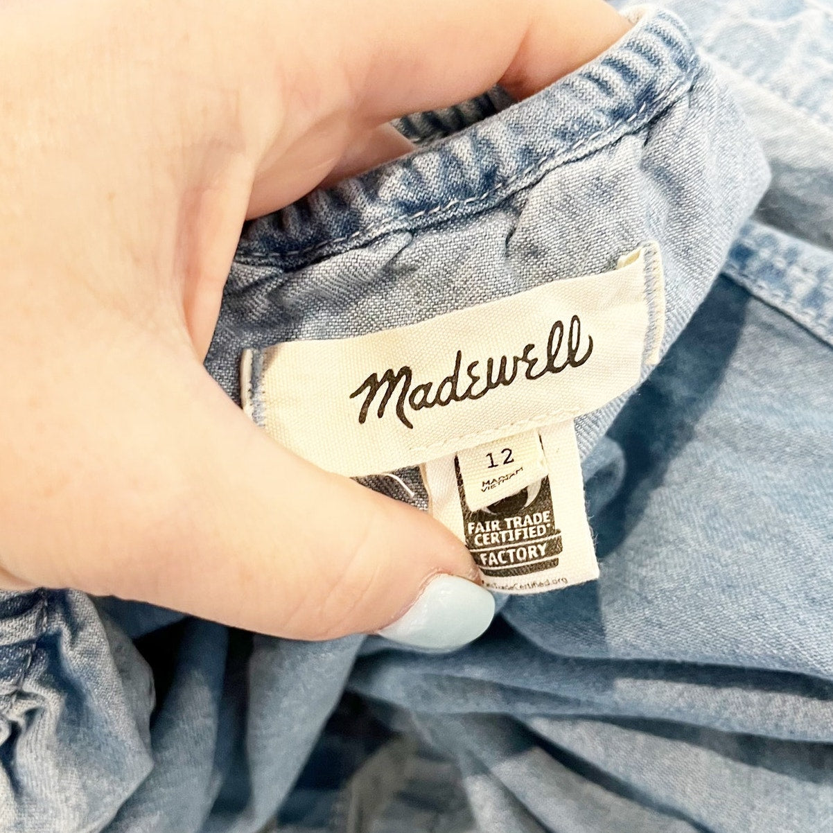 Madewell Denim Short Puff Sleeve Button Up Margie Mini Dress Bevy Wash Blue 12