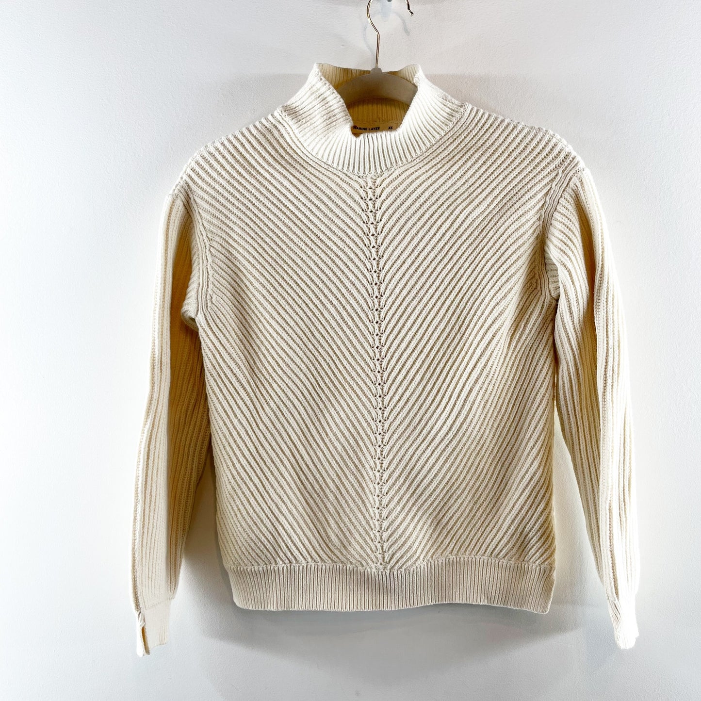 Marine Layer Skylar Mock Neck Knit Wool Blend Pullover Sweater Cream XS