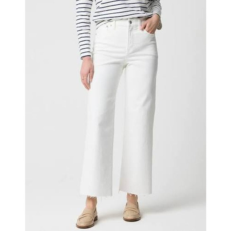 J. Crew All-Day Stretch High Waisted Frayed Wide-Leg Crop Jeans White Petite 27P