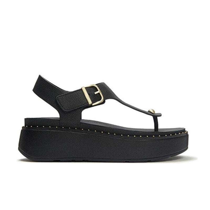 FitFlop GEN-FF Max Buckle Tumbled Leather Thick Sole Slingback Sandal Black 7