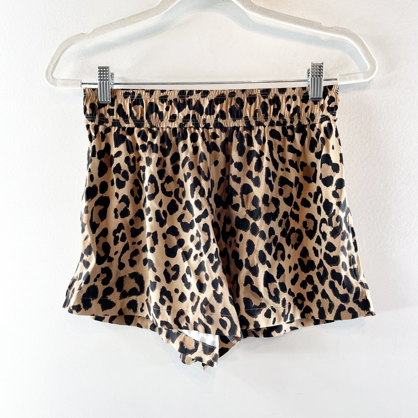 AYR Shimmy Silk Blend Leopard Pull On Elastic Waist Lounge Short Brown Black S