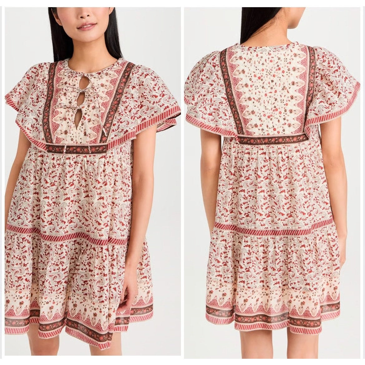 Sea New York Ivette Paisley Print Short Sleeve Tunic Mini Dress Red Medium