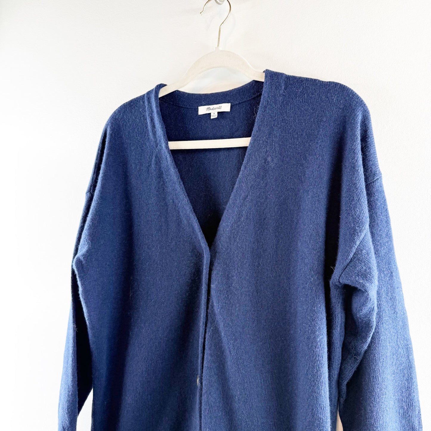 Madewell Relaxed V Neck Button Up Cardigan Sweater Heather Indigo Blue Medium