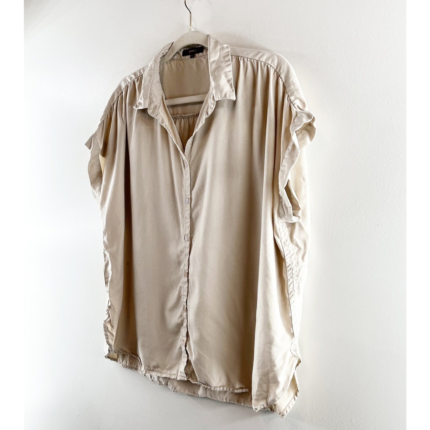 Quince Vintage Wash 100% Tencel Short Sleeve Camp Shirt Shale Tan XL