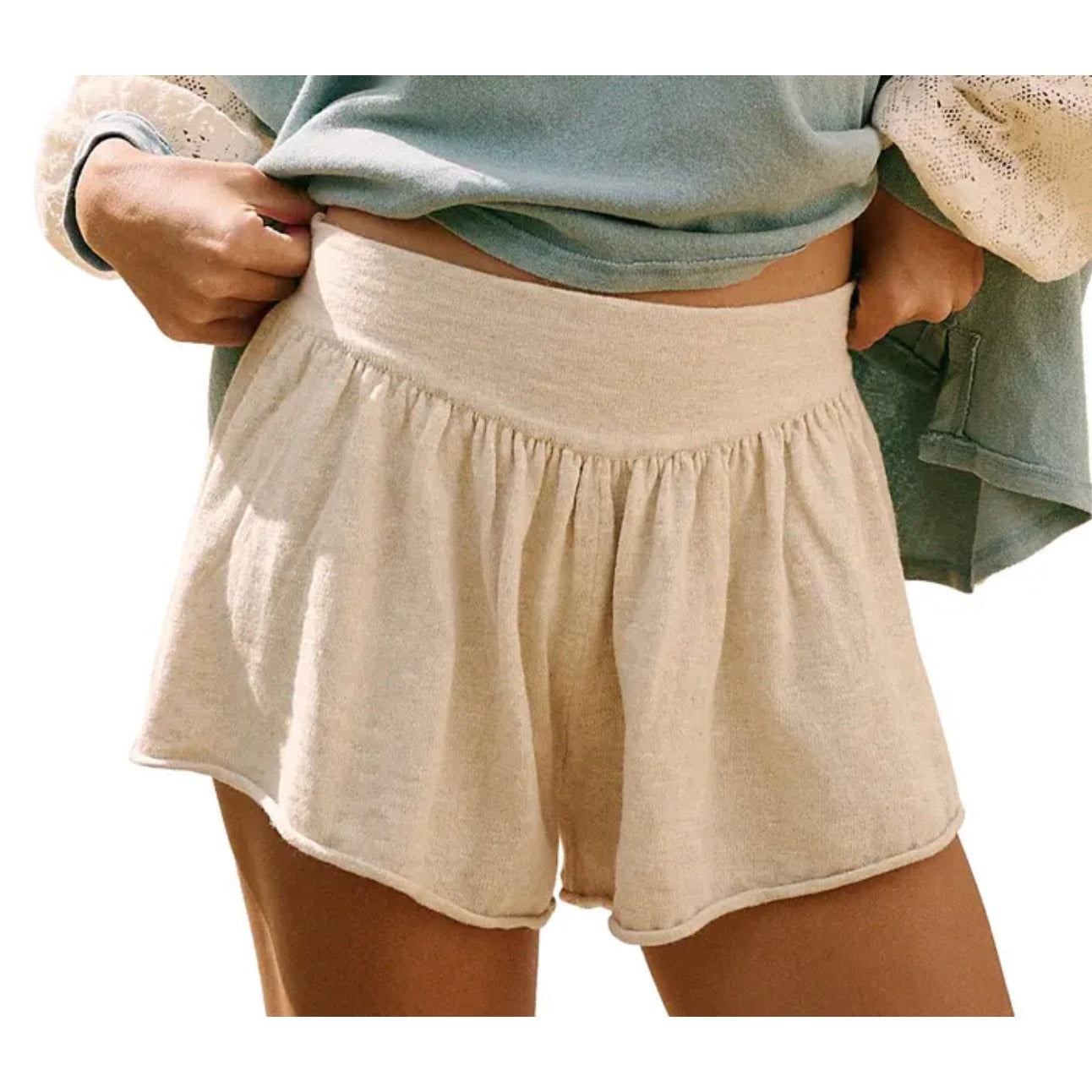 Free People Pull On Relaxed Causal Shorts Beige Tan XS
