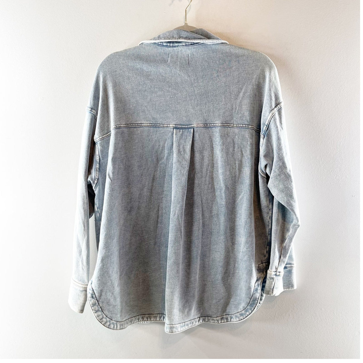 Z Supply Long Sleeve All Day Soft French Terry Knit Denim Jacket Light Blue XS