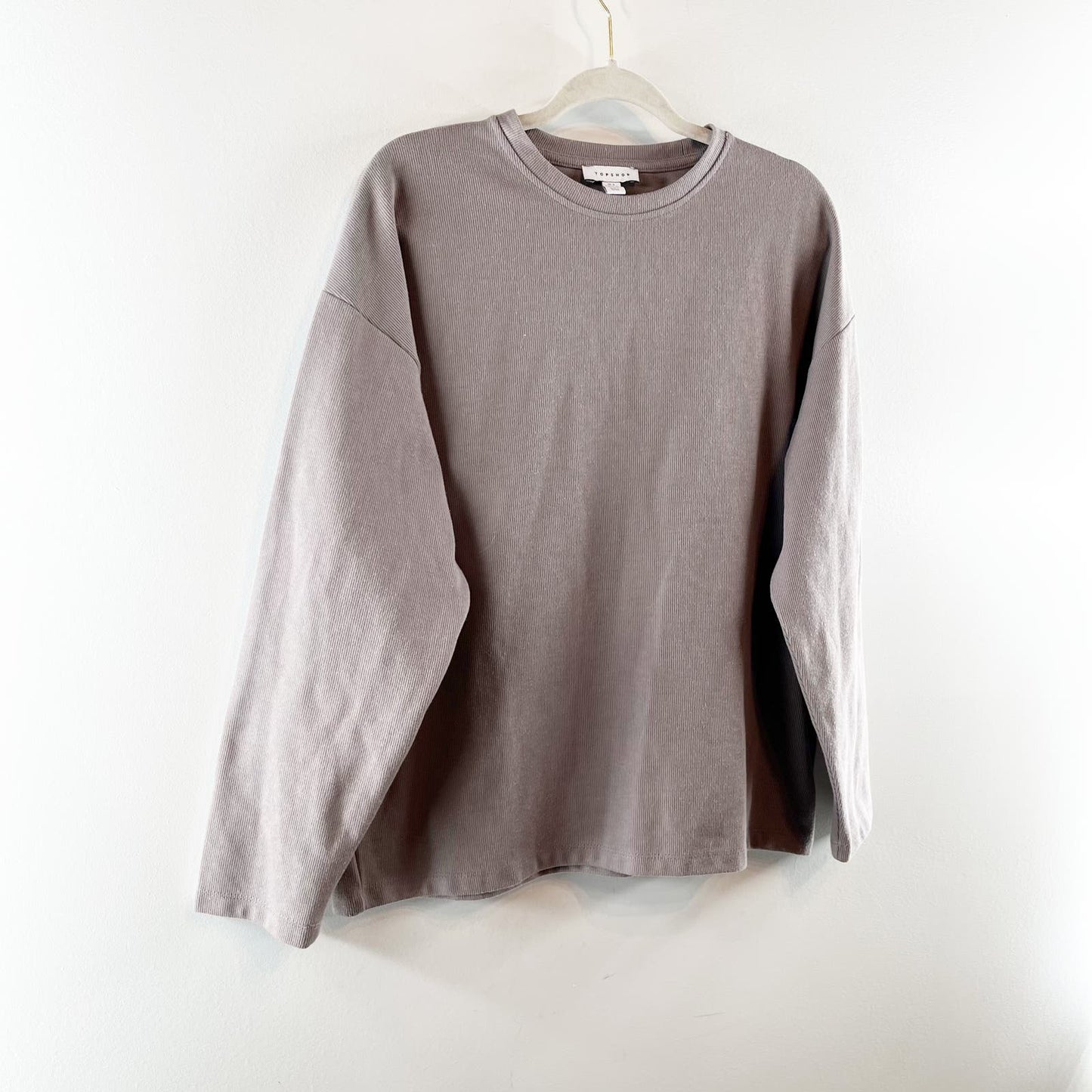 Topshop ASOS Corded Crewneck Long Sleeve T-Shirt Sweatshirt Tan Small