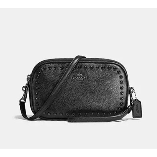 Coach Leather Crossbody Purse with Laquer Rivet Studs Black