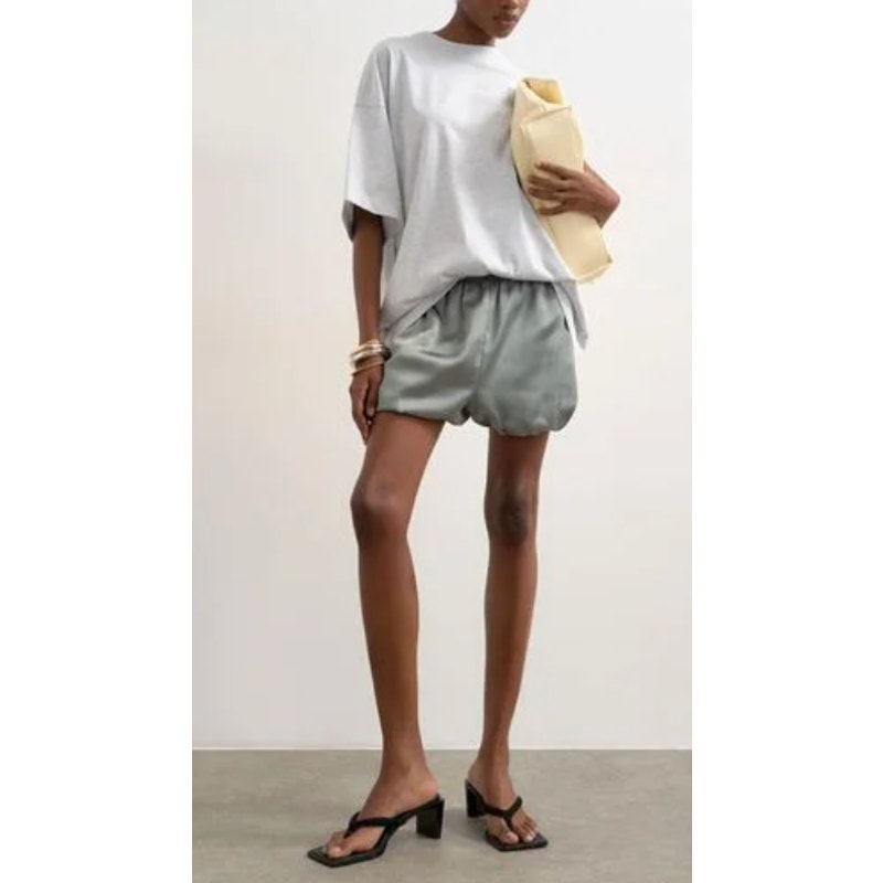 Topshop Satin Bubble Hem Shorts Sage Green 2