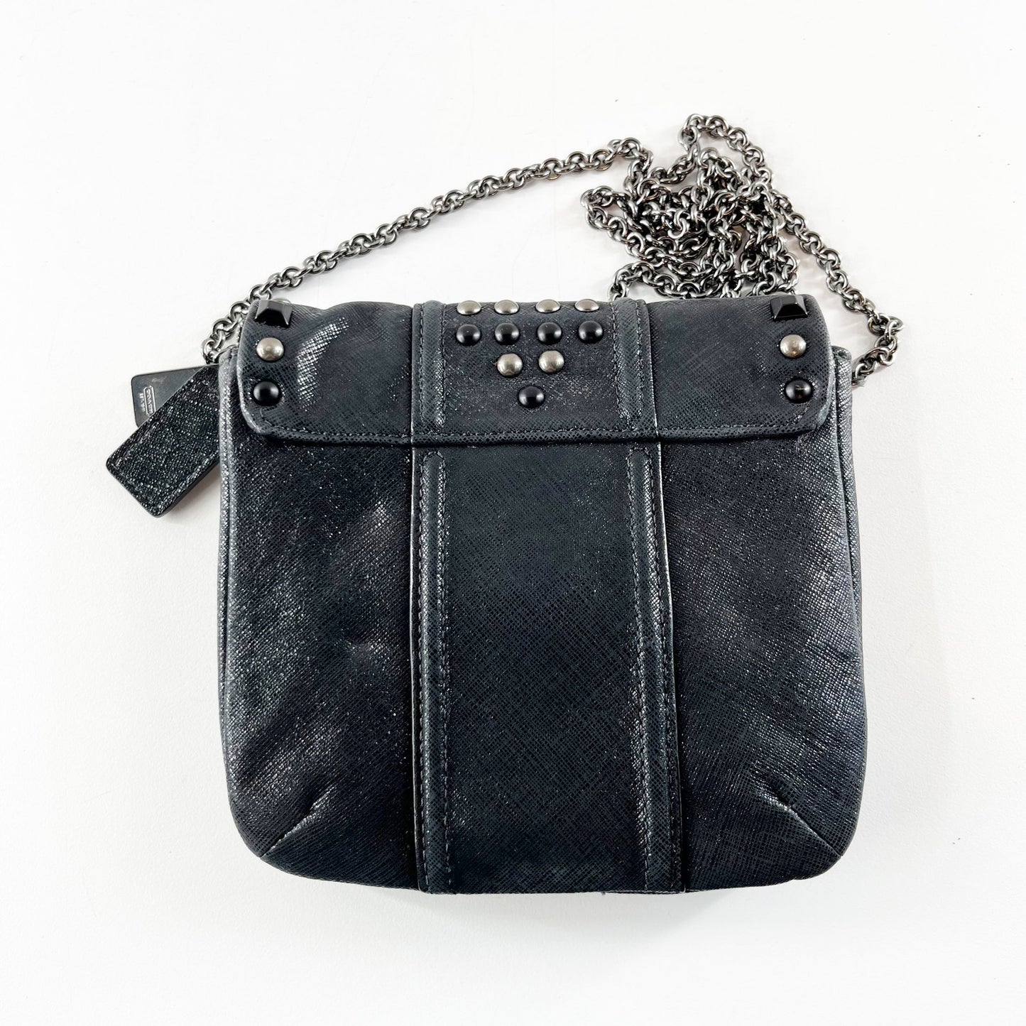 Coach Kristin Studded Chain Strap Leather Crossbody Purse Bag Black Silver