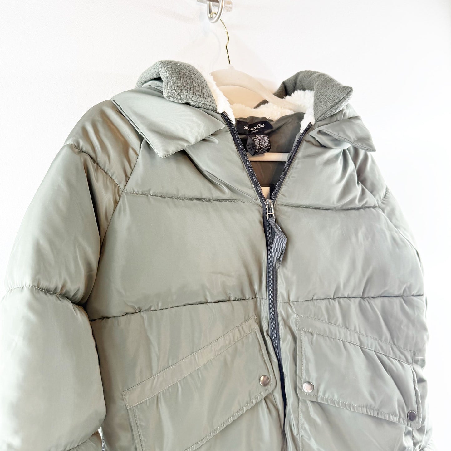 Francesca's Anna Cai Puffer Coat Jacket Olive Green Medium