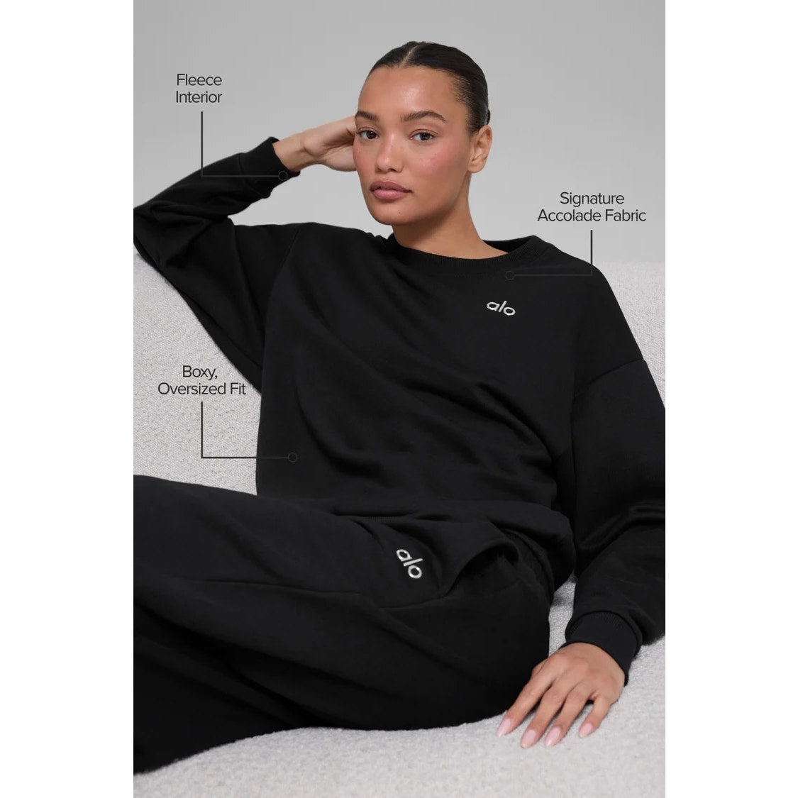 Alo Accolade Crew Neck Pullover Sweatshirt Black Small