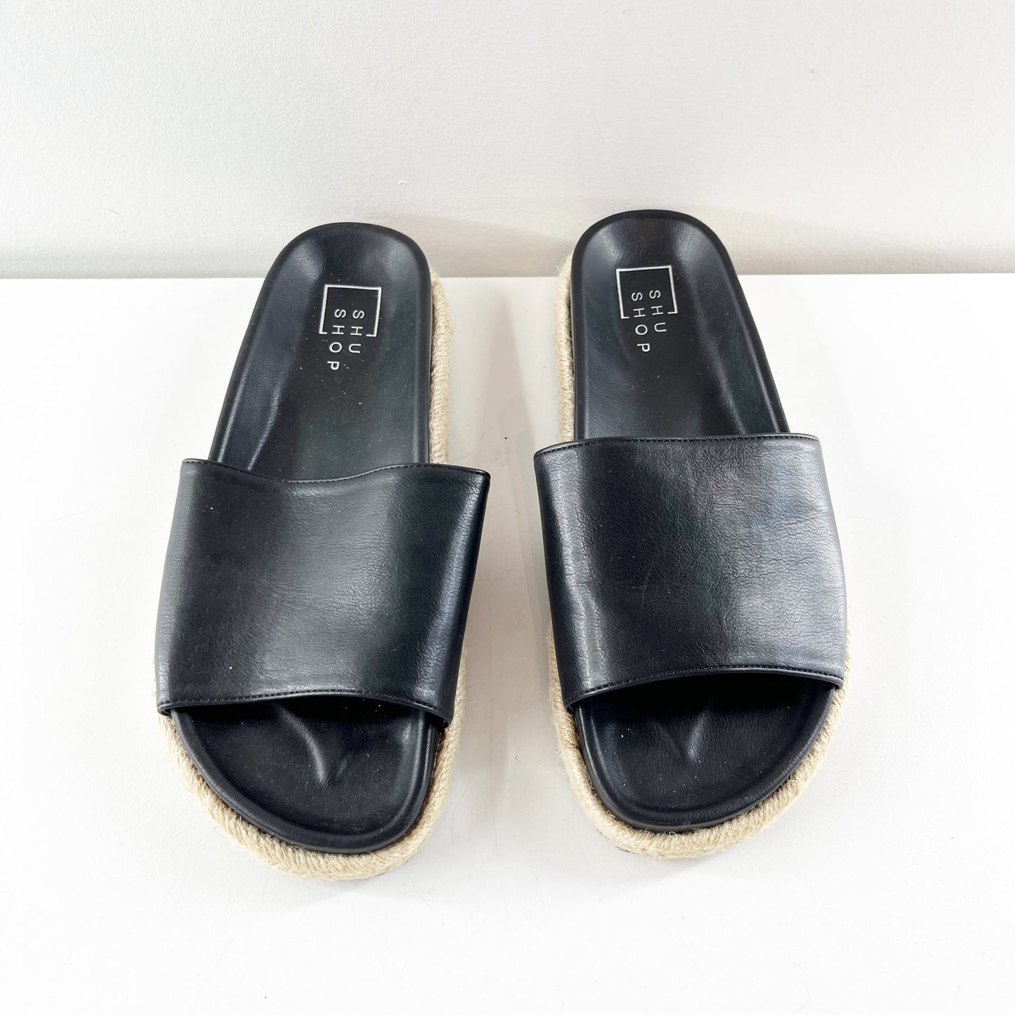 ShuShop Crisanta Faux Leather Slip On Slides Sandals Black 8