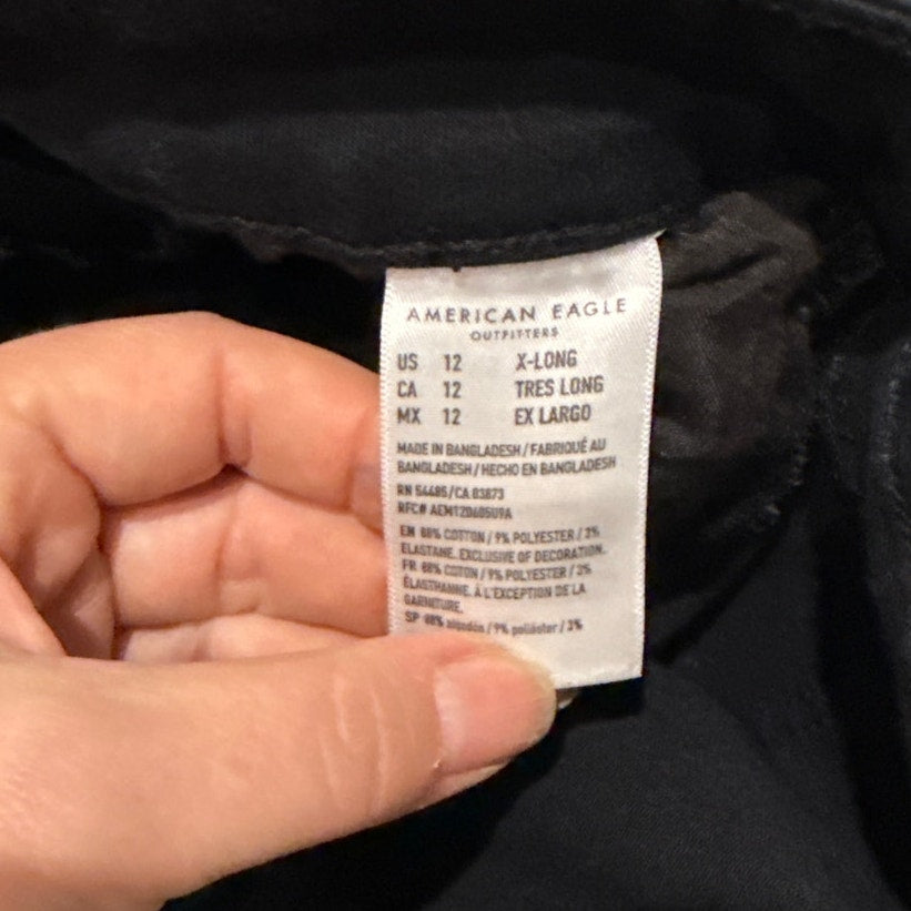 American Eagle High Rise Skinny Kick Split Hem Flare Jeans Dark Blue 12 X-Long