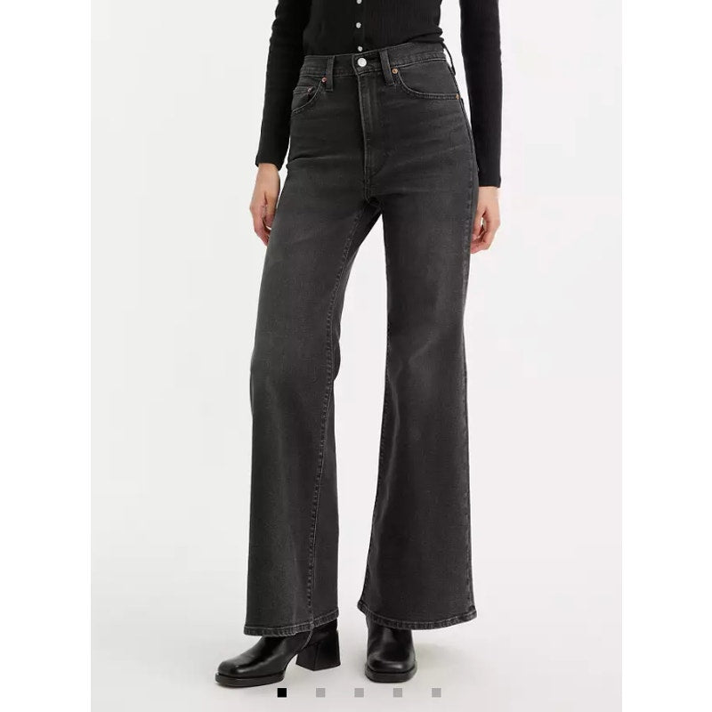 Levi's High Rise Ribcage Bell Flare Jeans Dark Wash Black 25