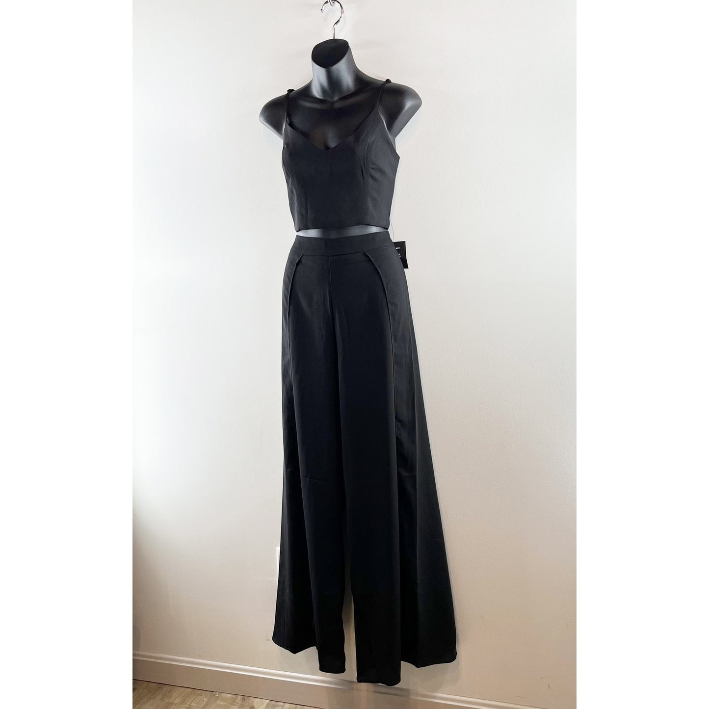 Lulus Out Tonight Sleeveless Side Slit Wide Leg Two-Piece Jumpsuit Black Small