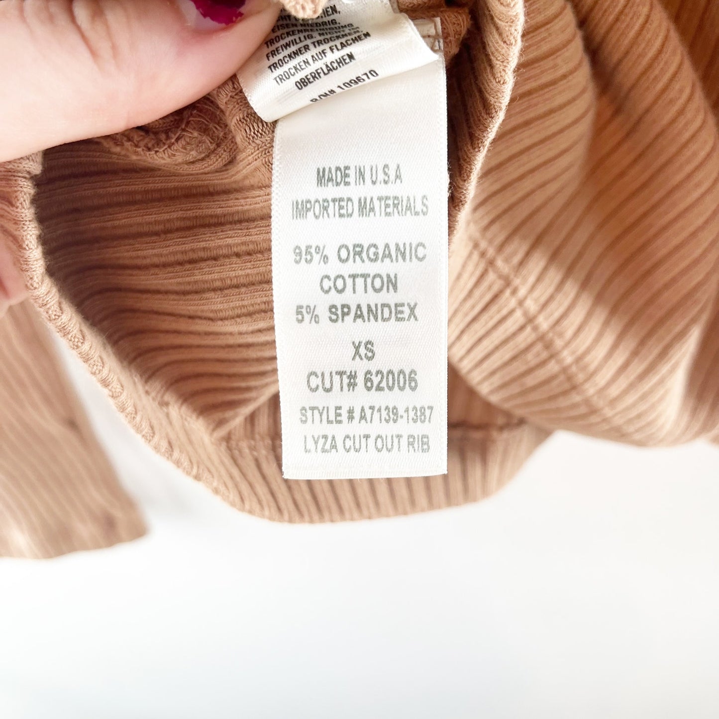 AGOLDE Lyza Cutout Ribbed Long Sleeve Top Tan Beige XS
