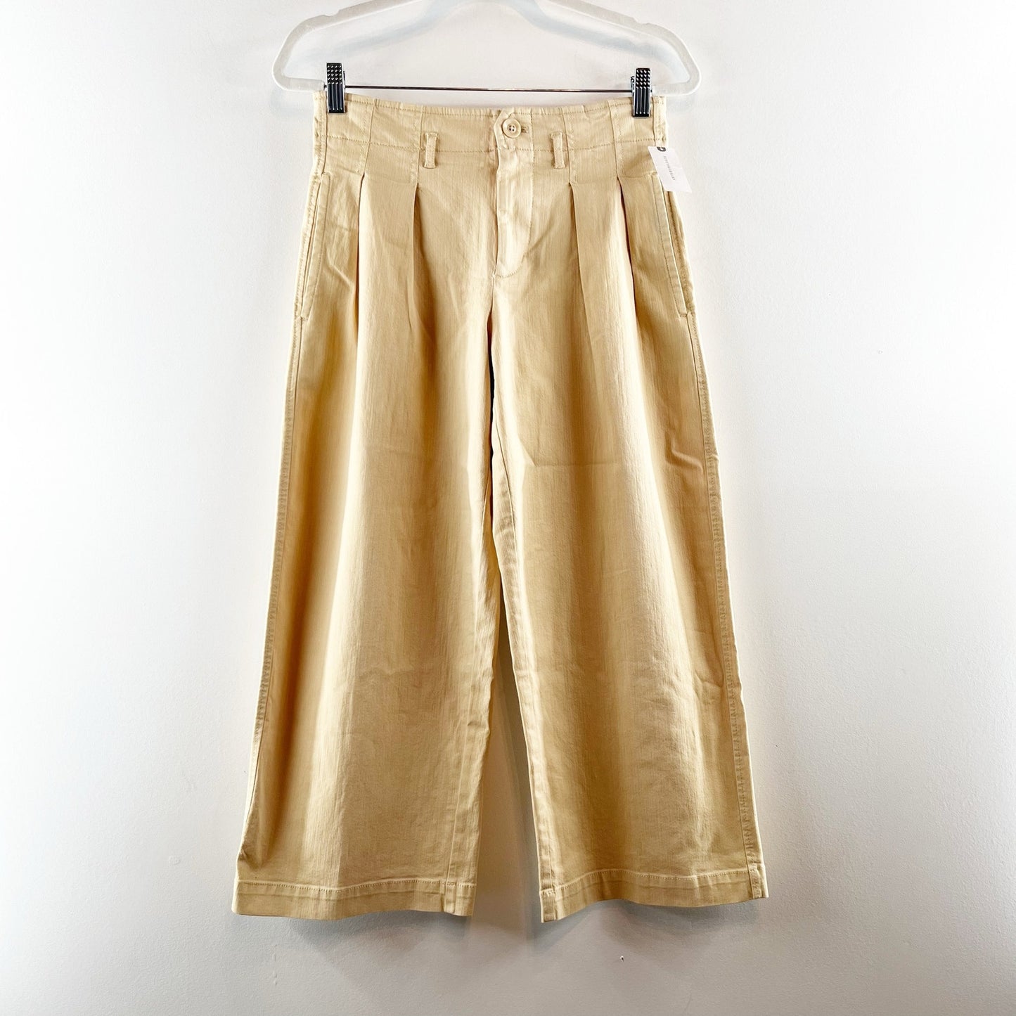 Maeve Anthropologie Remi Pleated High Rise Wide Leg Cropped Pants Tan Khaki 0