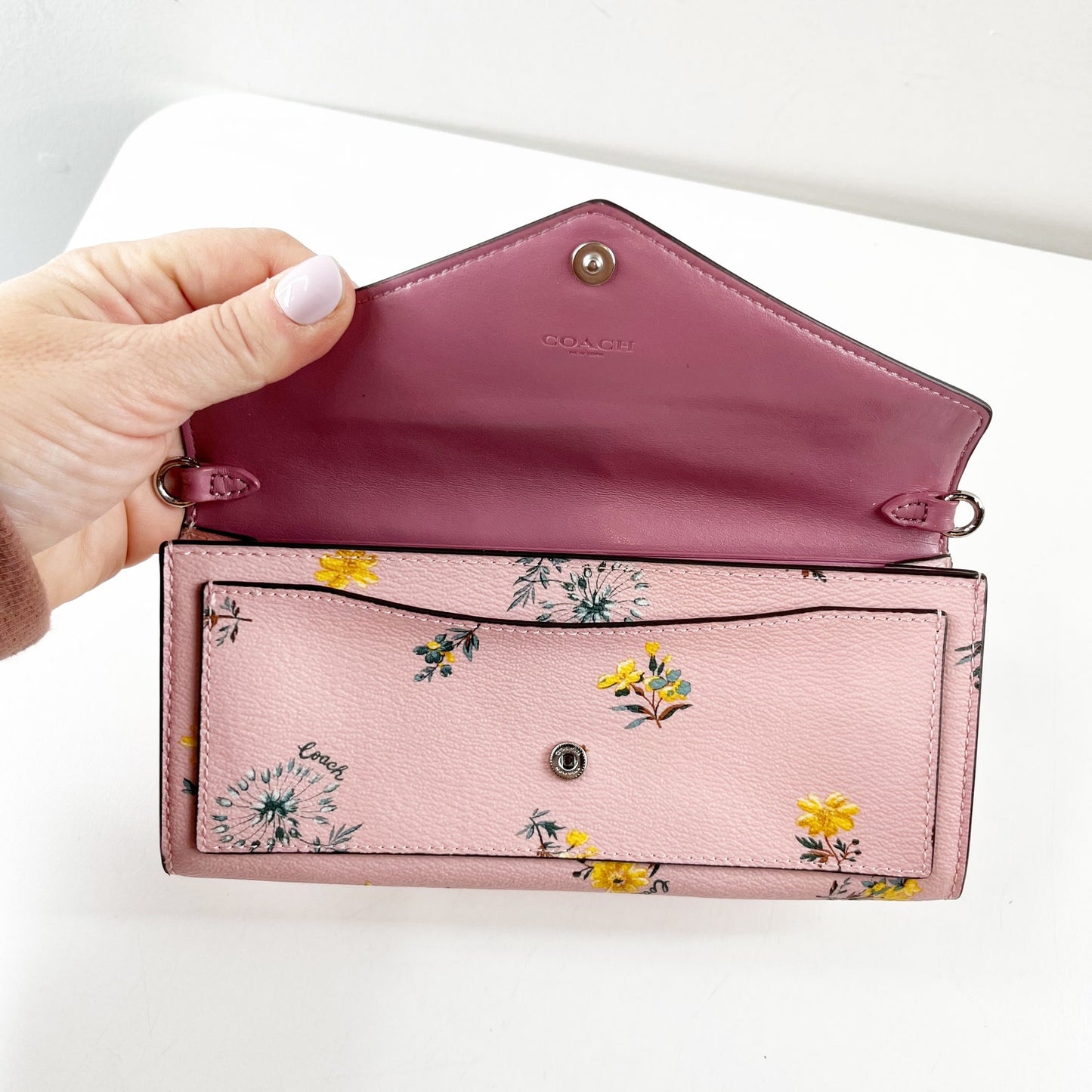 Coach Soft Coated Canvas Flap Envelope Wallet Floral Print Pink
