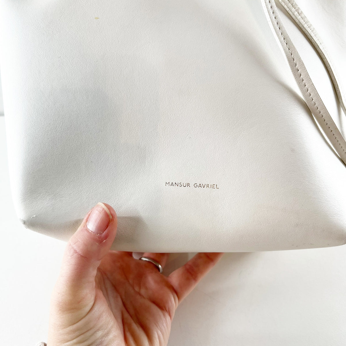 Mansur Gavriel Leather Crossbody Bucket Bag Purse White