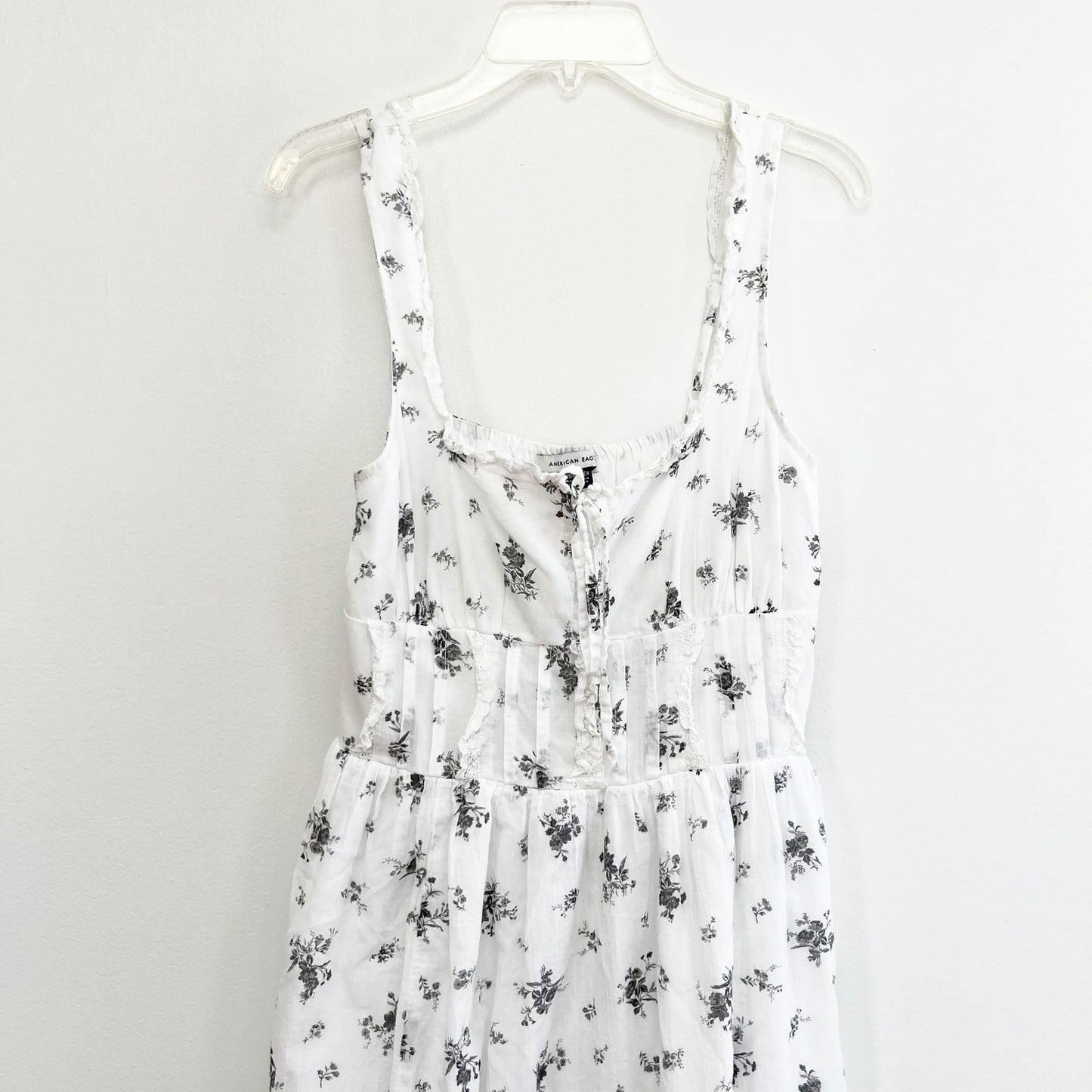 American Eagle Corset Bodice Cotton Floral Midi Dress White XS