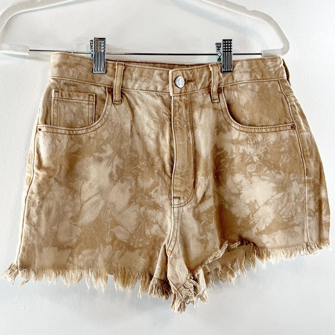 PacSun Sand Tie Dye High Waisted Frayed Denim Festival Shorts Beige Tan 6