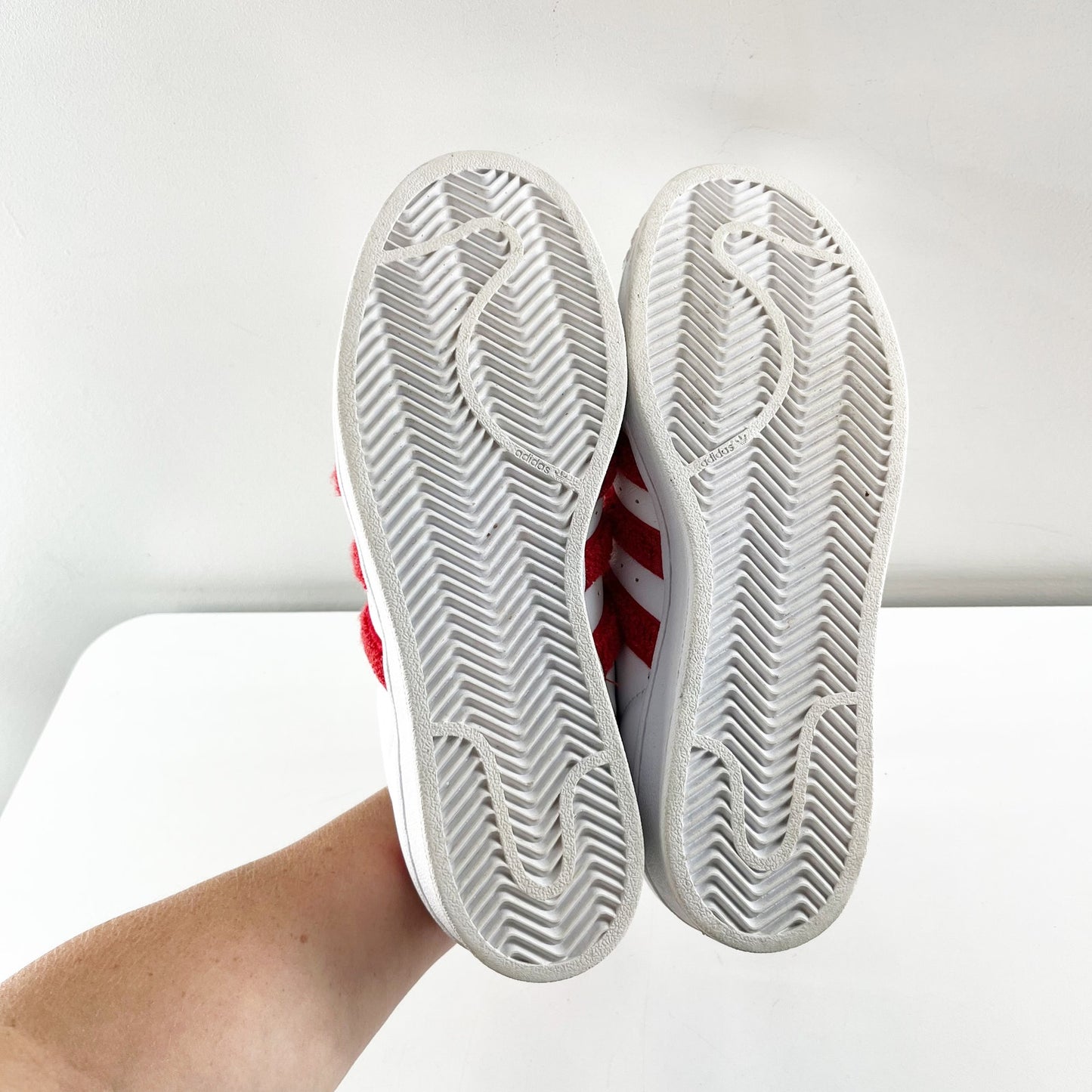 adidas Originals Chenille Superstar Fashion Sneaker Cloud White Better Scarlet 9