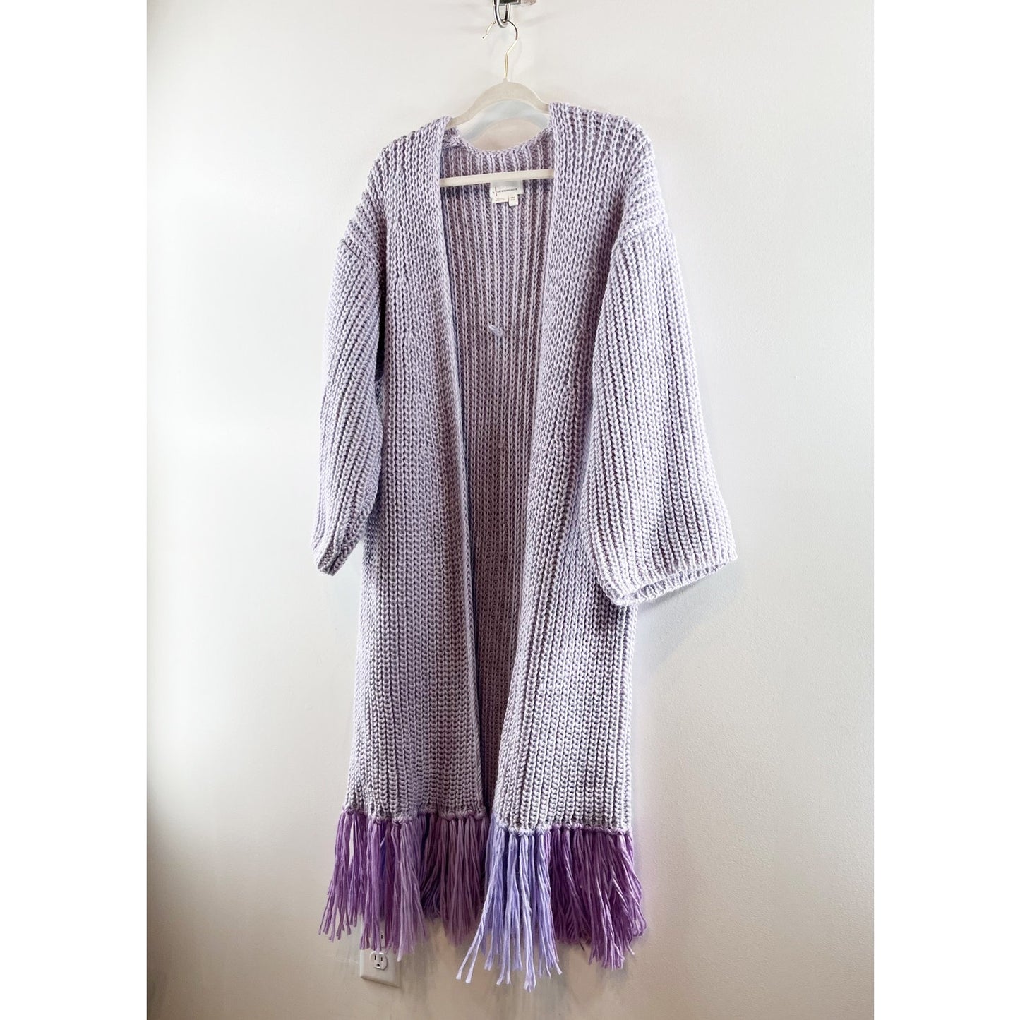 By Anthropologie Fringe Duster Kimono Cardigan Sweater Purple Lilac O/S NWT