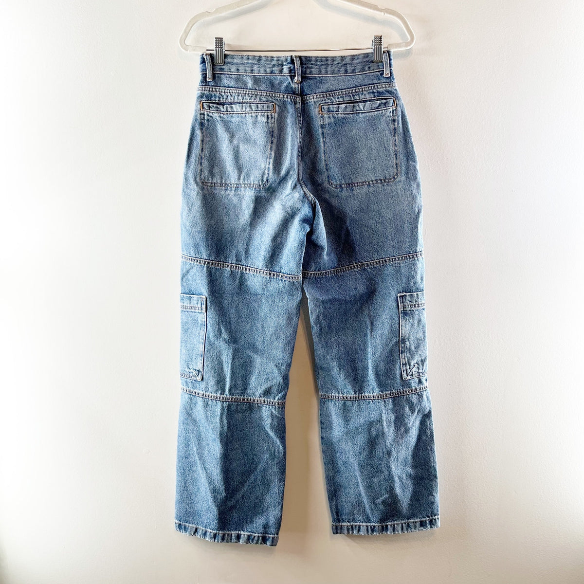 Avec Les Filles High Rise Wide Leg Carpenter Cargo Jeans Blue 26