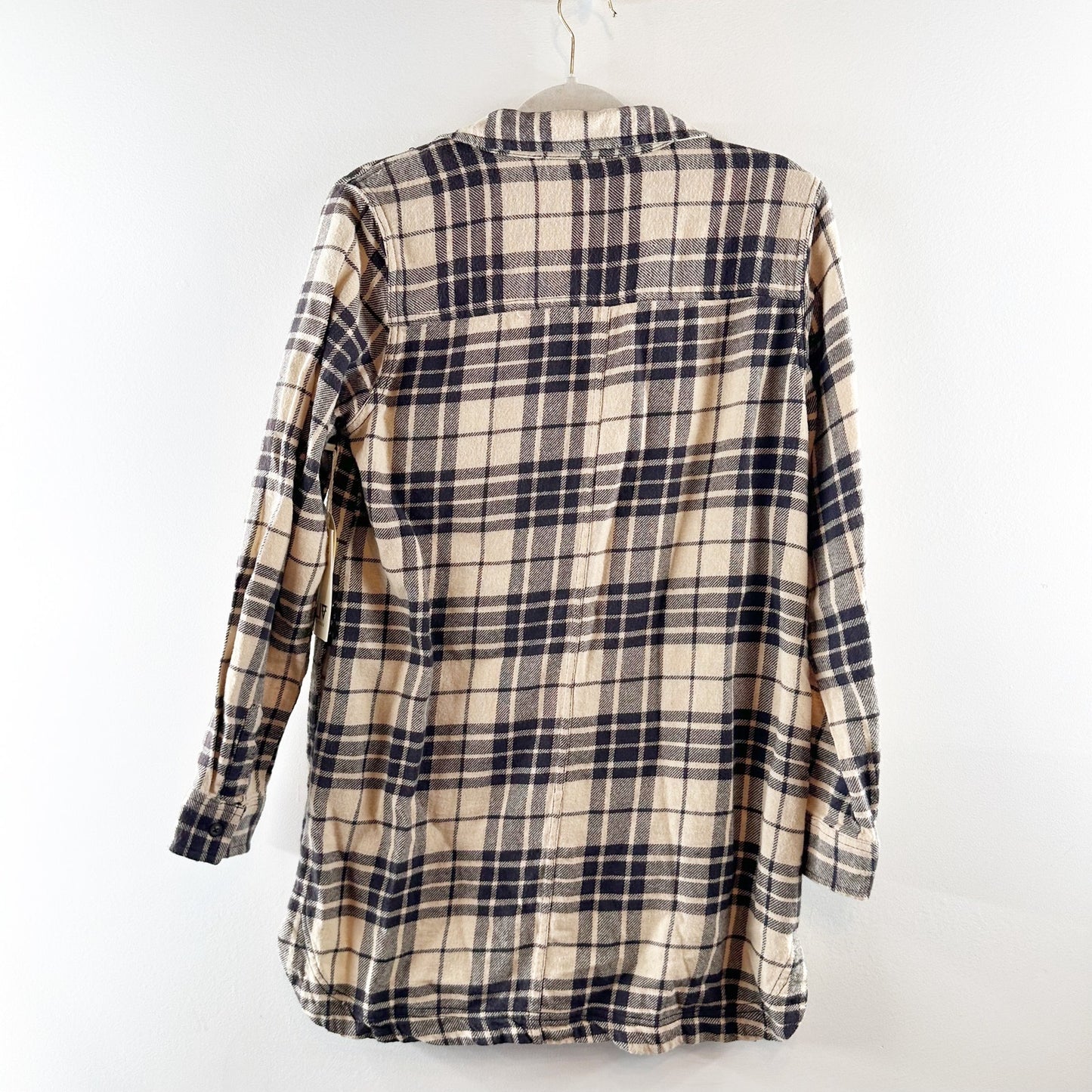 LIV Outdoor Harvest Mid-Weight Flannel Tunic Top Macadamia Plaid Small