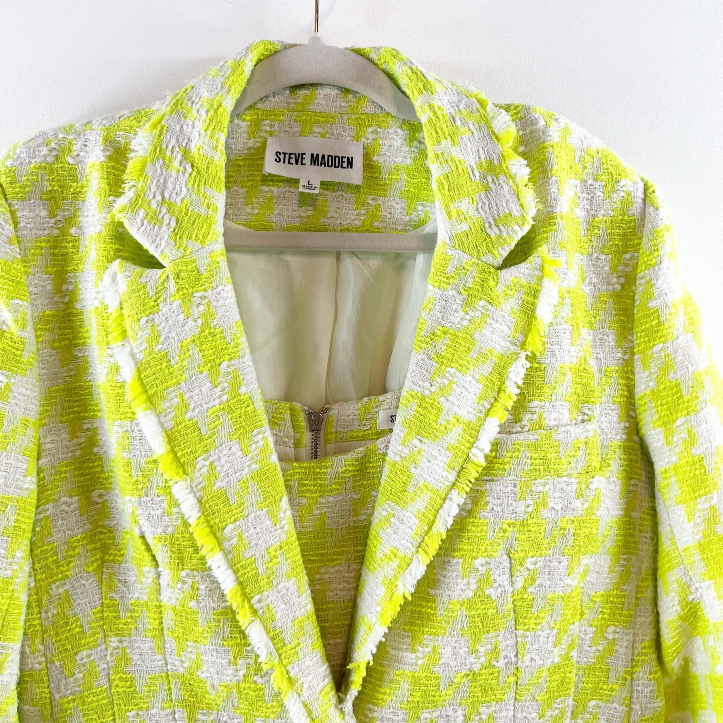 Steve Madden Houndstooth Tweed Layla Crop Tank Top & Harlow Blazer Set Lime L