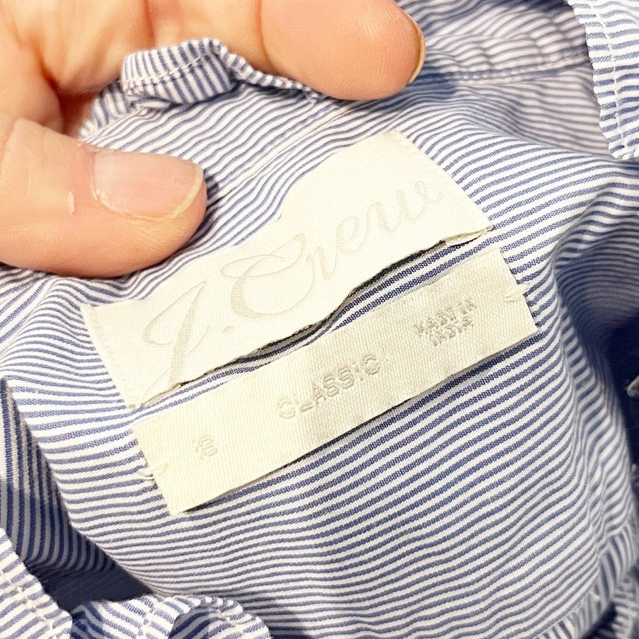 J. Crew Striped Long Sleeve Classic-Fit Ruffleneck Button-Up Shirt Blue White 18