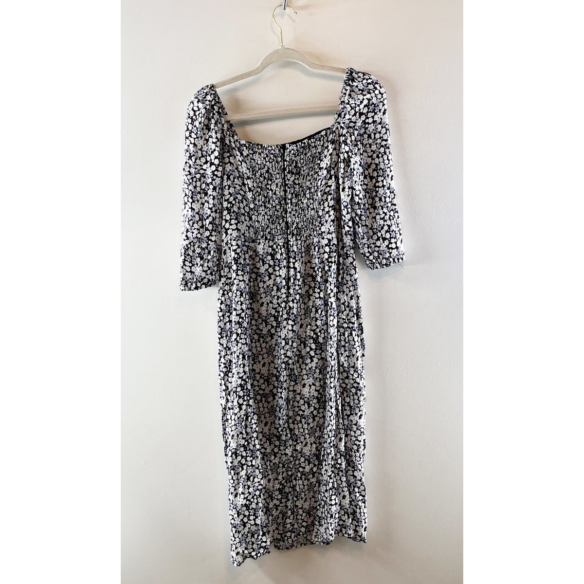 Abercrombie Ditsy Floral 3/4 Sleeve Square Neck Midi Dress Blue Medium