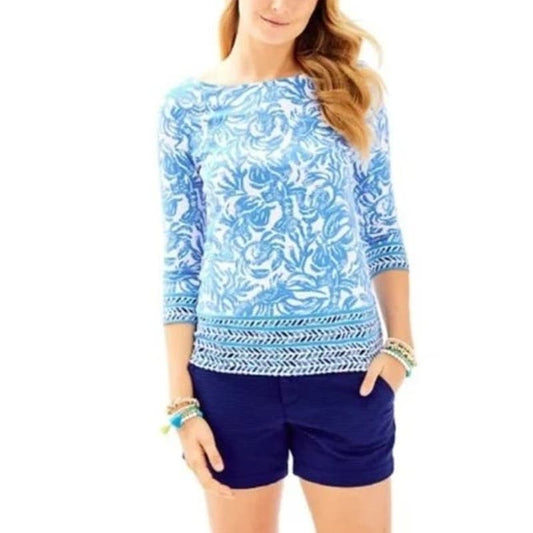 Lilly Pulitzer Waverly Top Resort White On a Roll Blue Large