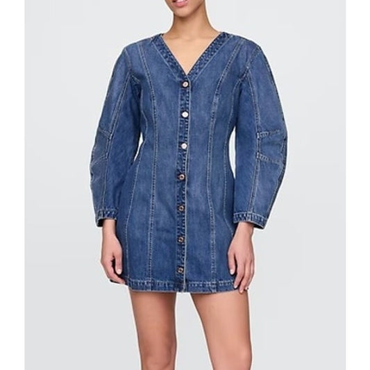 GAP Barrel Horseshoe Long Sleeve Denim Mini Dress Blue Medium