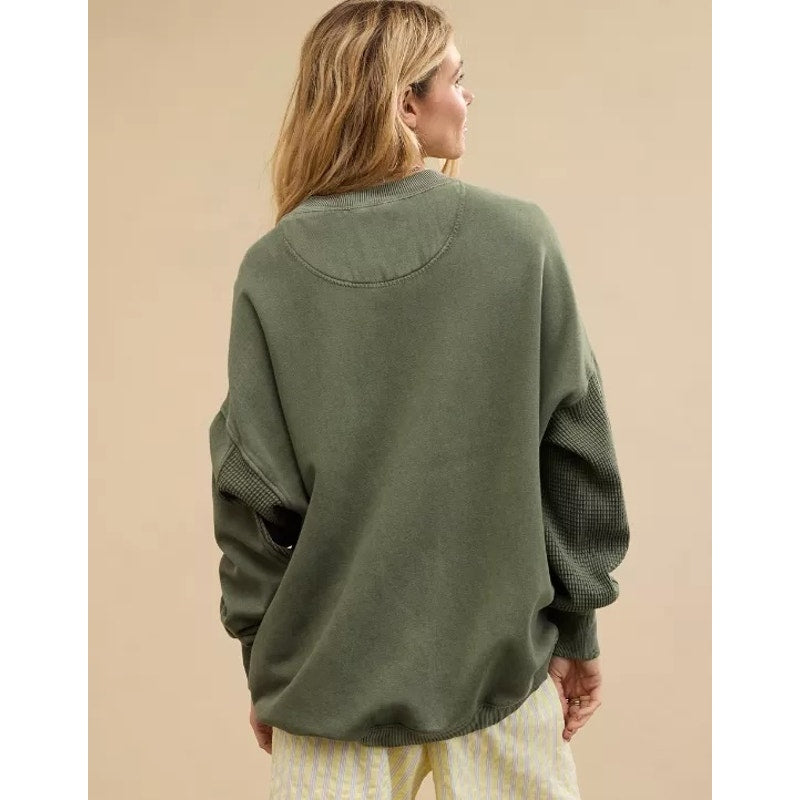 Aerie Getaway Long Sleeve Oversized Sweatshirt Olive Green XS