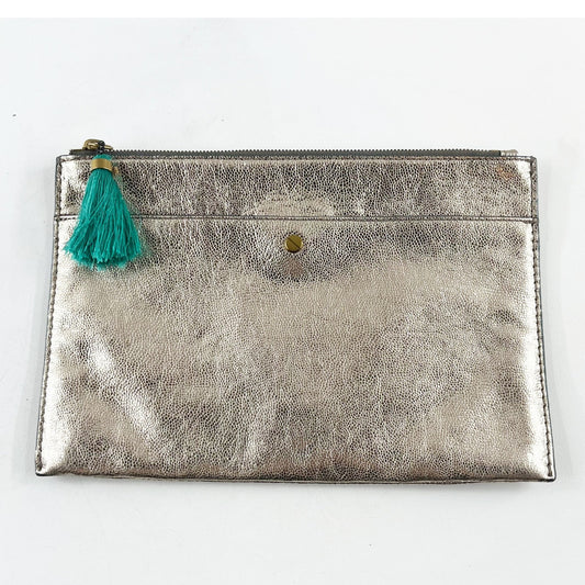 J. Crew Large Pouch Wallet in Italian Metallic Leather Gold